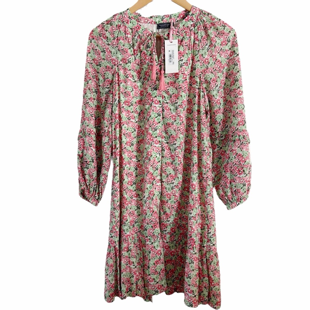 Vineyard Vines Cottagecore Dress Romantic Pink Green Floral NEW Boho Ruffle XS